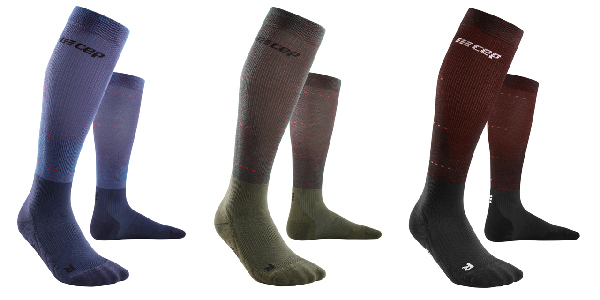 CEP Cold Weather Compression Socks - showing 4 colours: navy, grey, black and dark orange