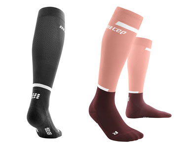 CEP Run 4.0 Compression Socks showing black and rose/dark red colours