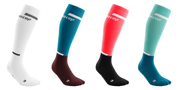 Run 4.0 Compression Socks showing white, petrol/dark red, pin/black and ocean/petrol.